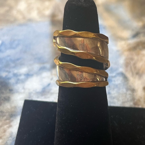Jewelry - Elegant Brass and Sterling Silver Wave Ring